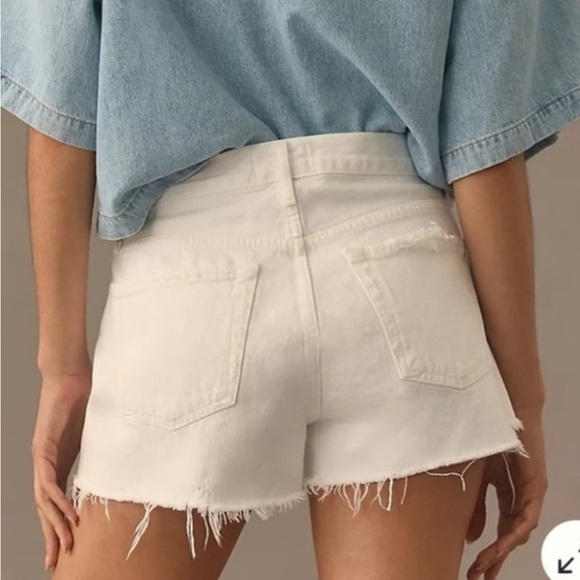 Abercrombie & Fitch High Rise The Mom Short White Denim Shorts Raw Hem sz 28 - Picture 2 of 9